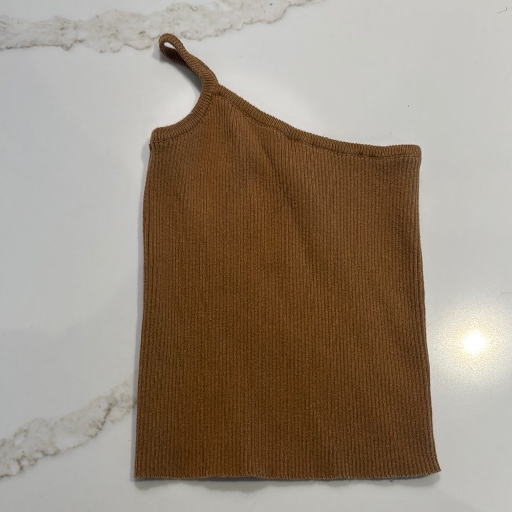 Raised By Water Brown One-Shoulder Ribbed Top